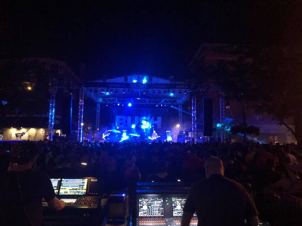 FOH audio console and live video control setup